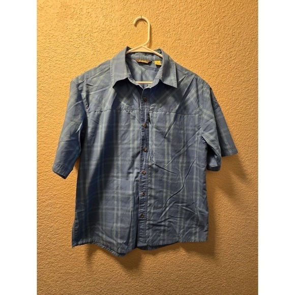 Cabelas Shirt Mens M Extra Large Blue Plaid Short Sleeve Button Down Outdoors - Picture 1 of 7